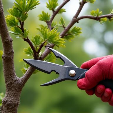 Fachmann führt präzisen Formschnitt an einem Zierbaum durch, um dessen Gesundheit und Ästhetik zu erhalten